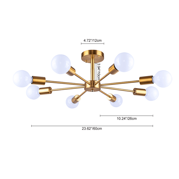 Thehouselights-8-Light Sputnik Semi-flush Ceiling Light-Flush Mount-Black-
