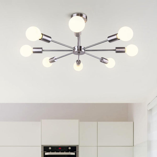 Thehouselights-8-Light Sputnik Semi-flush Ceiling Light-Flush Mount-Chrome-
