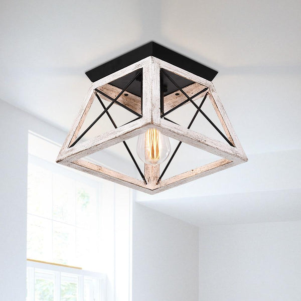 Kitchens 'n Lights-Farmhouse 1-Light Caged Square Flush Mount Ceiling Light-Flush Mount-Brown-