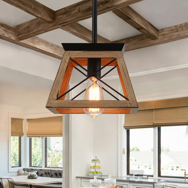 Thehouselights-Farmhouse Rustic 1-Light Single Mini Pendant Light-Pendants-Brown-