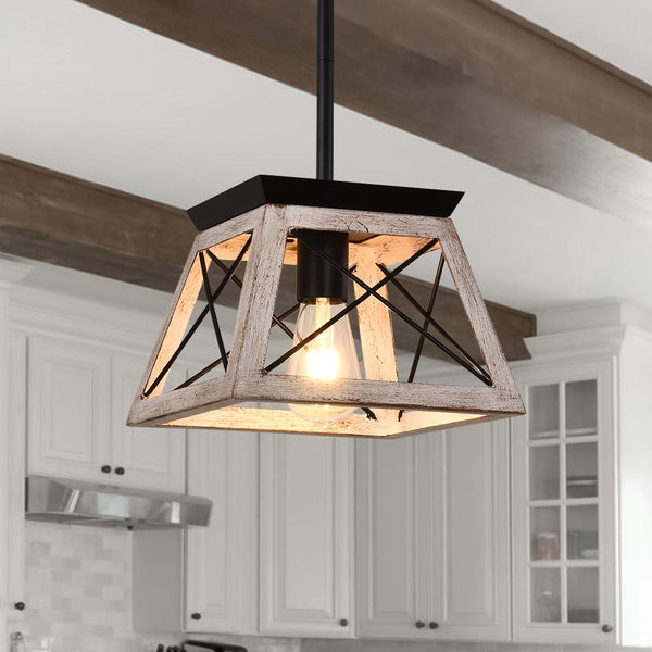 Thehouselights-Farmhouse Rustic 1-Light Single Mini Pendant Light-Pendants-Brown-