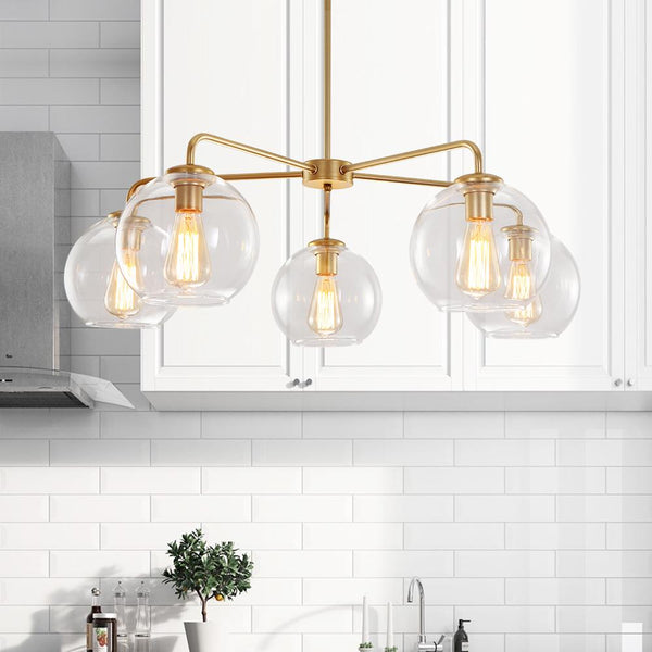 Kitchens 'n Lights-Mid-Century Modern Classic Blown Glass Bubble Chandelier-Chandelier-Brass-