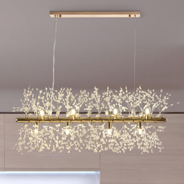 Thehouselights-Modern 9-Light Crystal Pendant Lighting-Chandelier-Gold-