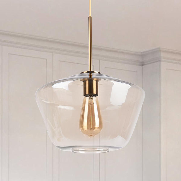 Kitchens 'n Lights -Modern Brass Geometric Glass Pendant light-Pendant Light-Amber Glass-L
