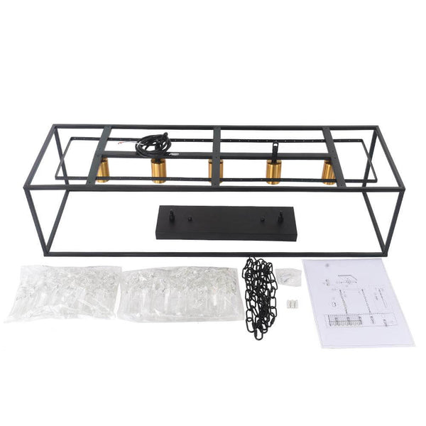 Thehouselights-Modern Rectangle Crystal Island Linear Chandelier