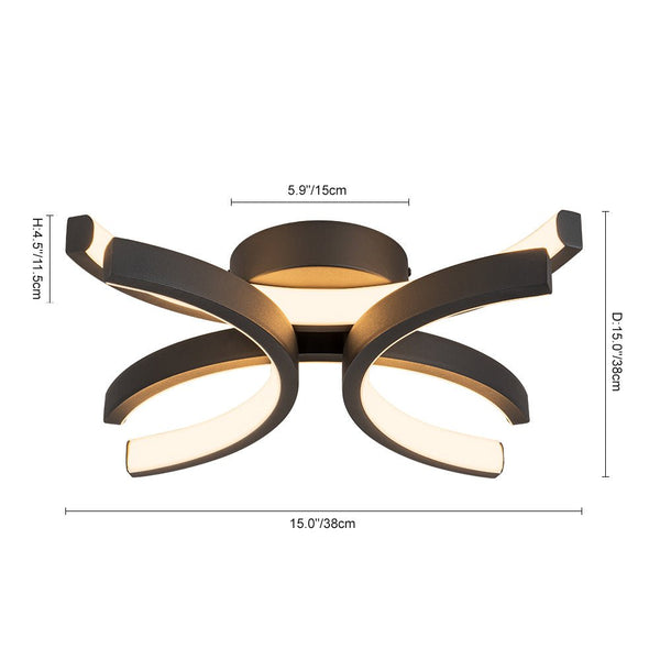 Thehouselights-1-Light Black LED Flower Shape Flush Mount-Ceiling Light-Black-4-Light
