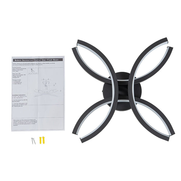 Thehouselights-1-Light Black LED Flower Shape Flush Mount-Ceiling Light-Black-4-Light