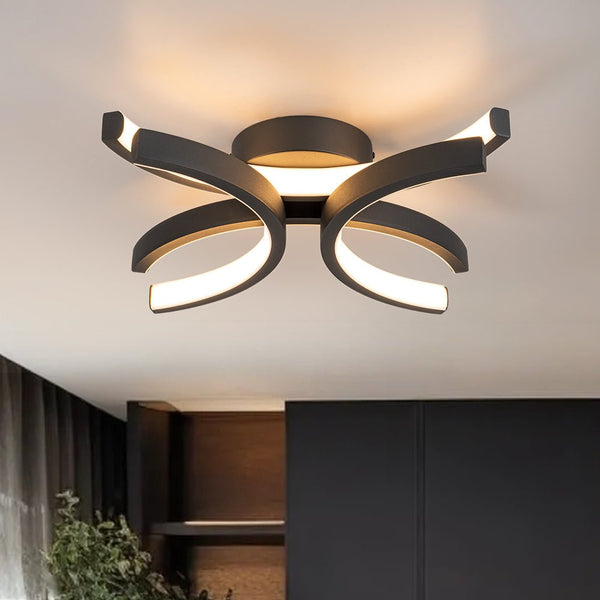 Thehouselights-1-Light Black LED Flower Shape Flush Mount-Ceiling Light-Black-4-Light