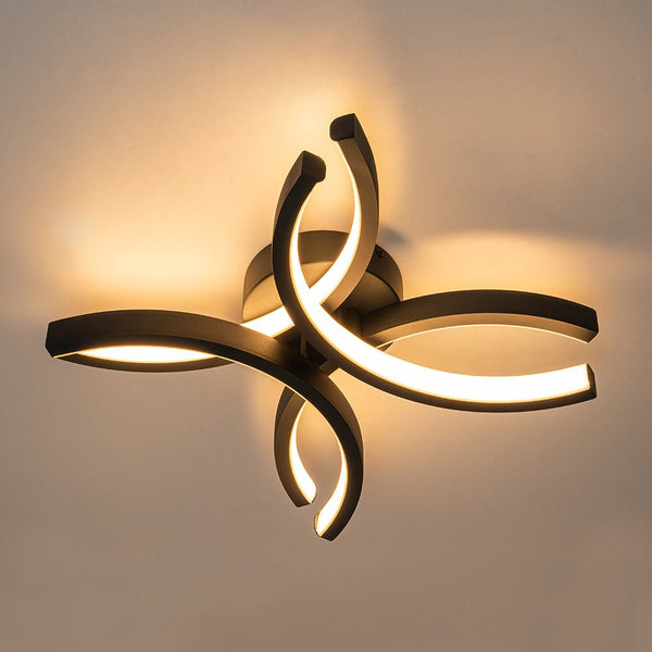 Thehouselights-1-Light Black LED Flower Shape Flush Mount-Ceiling Light-Black-4-Light