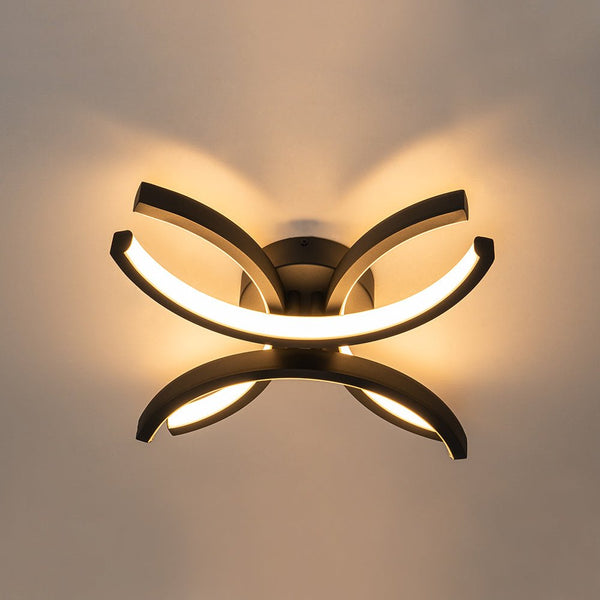 Thehouselights-1-Light Black LED Flower Shape Flush Mount-Ceiling Light-Black-4-Light