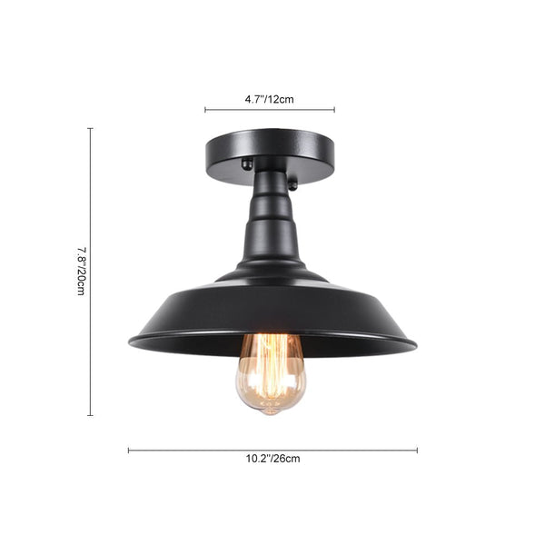 Thehouselights-1-Light Black Pot Lid Semi Flush Mount-Ceiling Light--