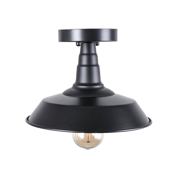 Thehouselights-1-Light Black Pot Lid Semi Flush Mount-Ceiling Light--
