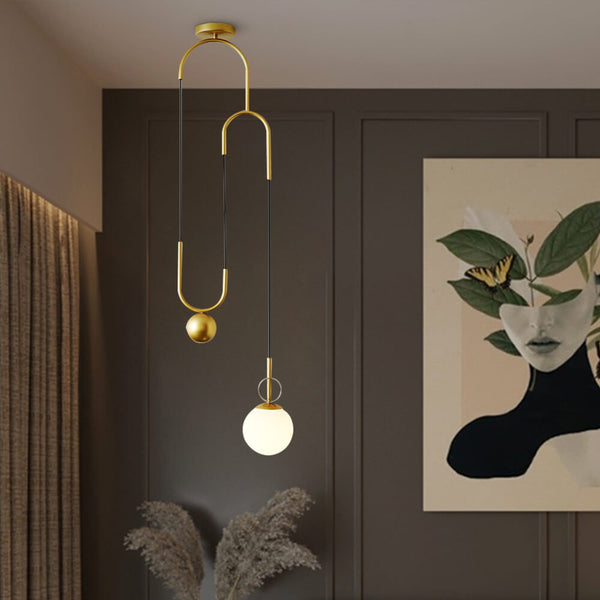 Thehouselights-1-Light Brass Hanging Pendant Light-Pendant--