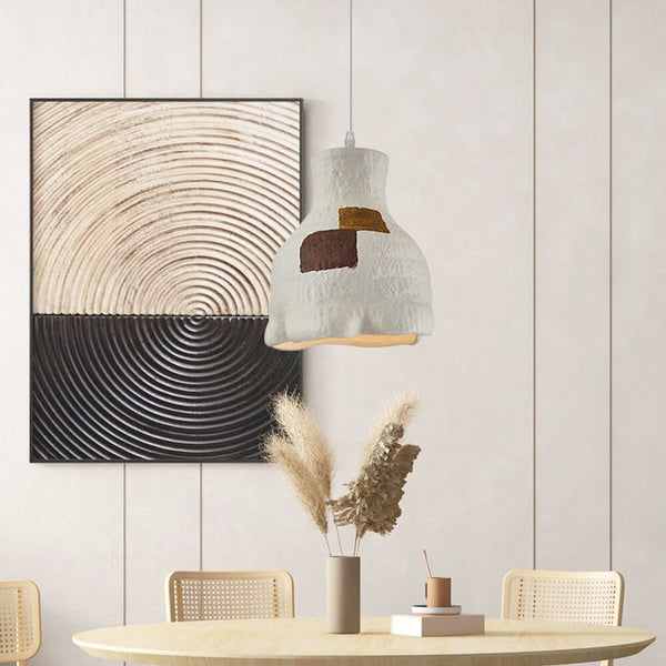 Thehouselights-1-Light Geometric Wabi-Sabi Gray White Pendant Light-Pendant-Brown-S