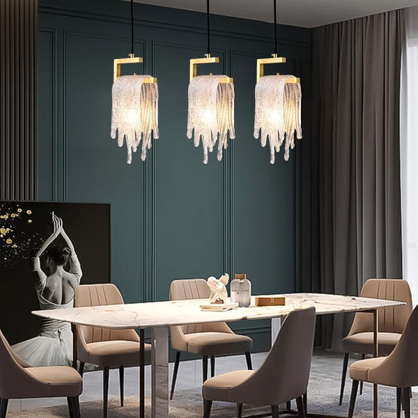 Thehouselights-1-Light Glass Gold Waterfall Pendant Lighting-Pendant--