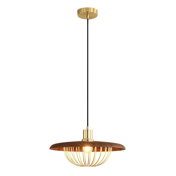 Thehouselights-1-Light Walnut Wood Dome LED Pendant Lighting-Pendant--