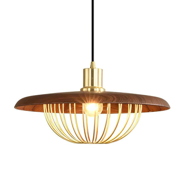 Thehouselights-1-Light Walnut Wood Dome LED Pendant Lighting-Pendant--