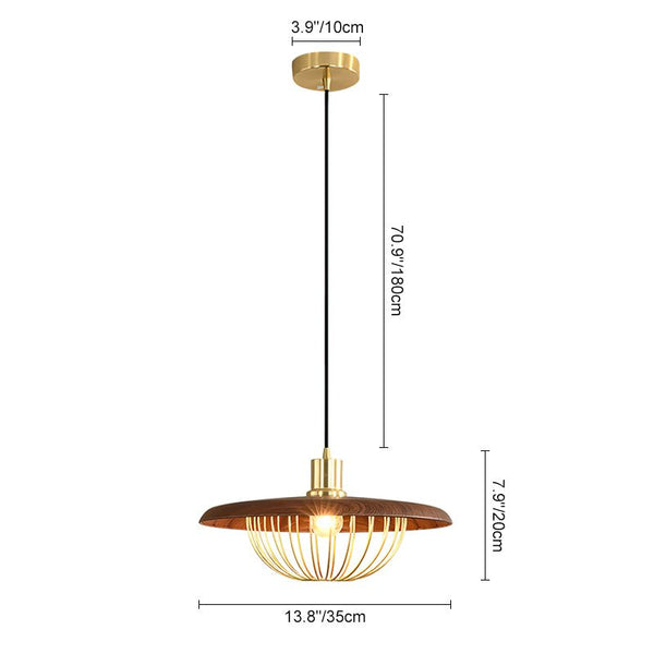 Thehouselights-1-Light Walnut Wood Dome LED Pendant Lighting-Pendant--