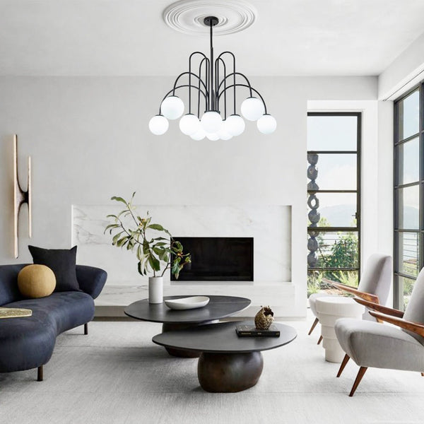 Thehouselights-10-Light Bubble Opal Glass Globe Chandelier-Chandelier-Black-