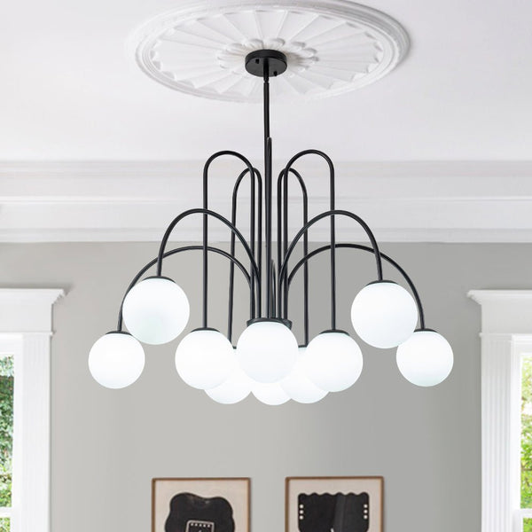 Thehouselights-10-Light Bubble Opal Glass Globe Chandelier-Chandelier-Black-