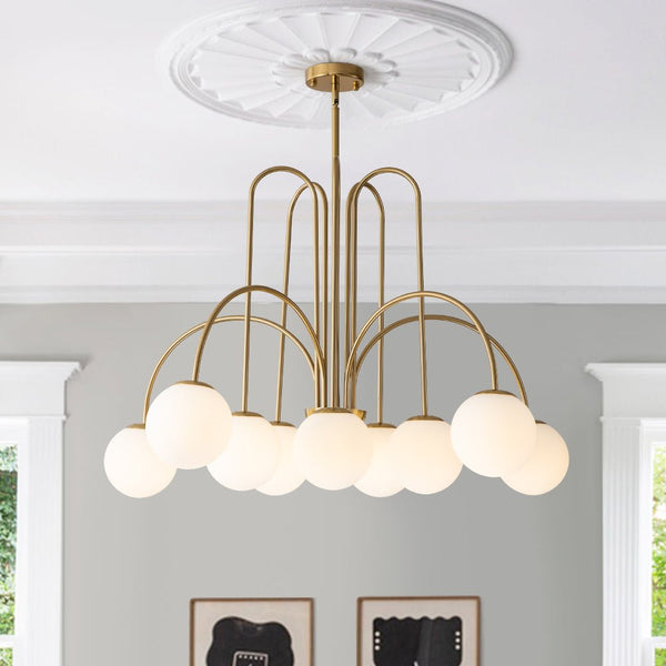 Thehouselights-10-Light Bubble Opal Glass Globe Chandelier-Chandelier-Brass-