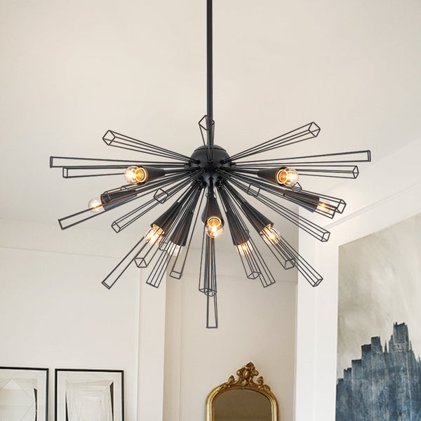 Thehouselights-10-Light Modern Sputnik Sunburst Chandelier-Chandelier-Black-