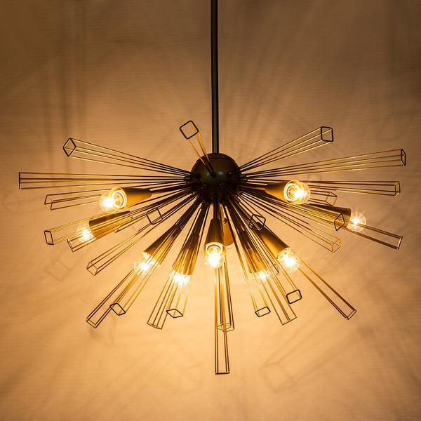 Thehouselights-10-Light Modern Sputnik Sunburst Chandelier-Chandelier-Black-