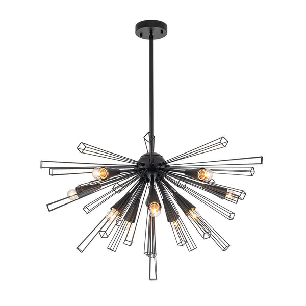 Thehouselights-10-Light Modern Sputnik Sunburst Chandelier-Chandelier-Black-
