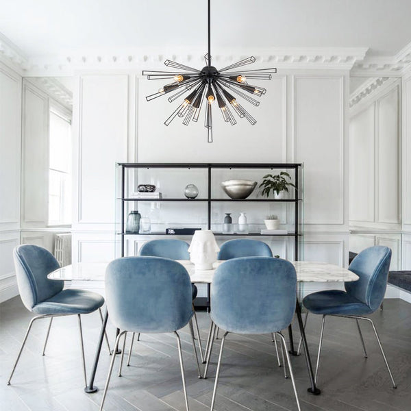 Thehouselights-10-Light Modern Sputnik Sunburst Chandelier-Chandelier-Black-