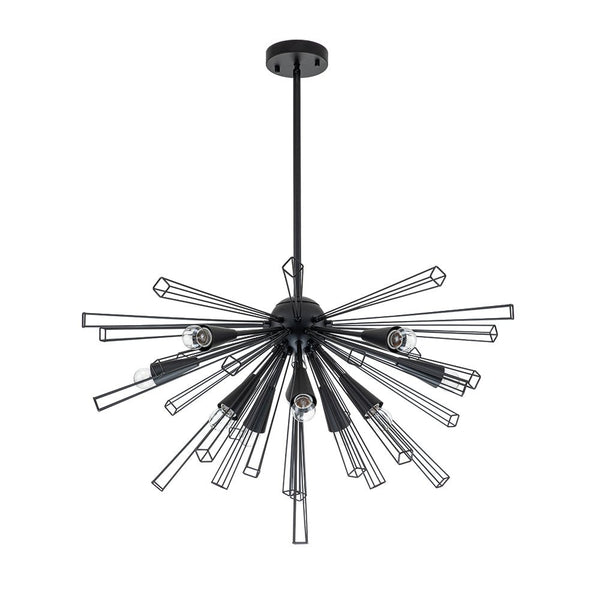 Thehouselights-10-Light Modern Sputnik Sunburst Chandelier-Chandelier-Black-