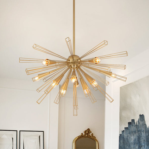 Thehouselights-10-Light Modern Sputnik Sunburst Chandelier-Chandelier-Brass-