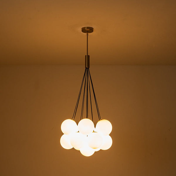 Thehouselights-13-Light Cluster Opal Glass Bubble Chandelier-Chandelier-Brass-