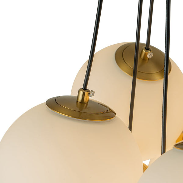 Thehouselights-13-Light Cluster Opal Glass Bubble Chandelier-Chandelier-Brass-