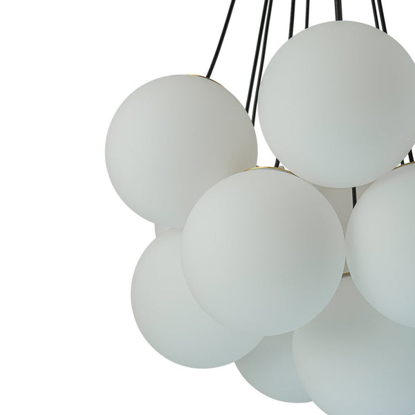 Thehouselights-13-Light Cluster Opal Glass Bubble Chandelier-Chandelier-Brass-