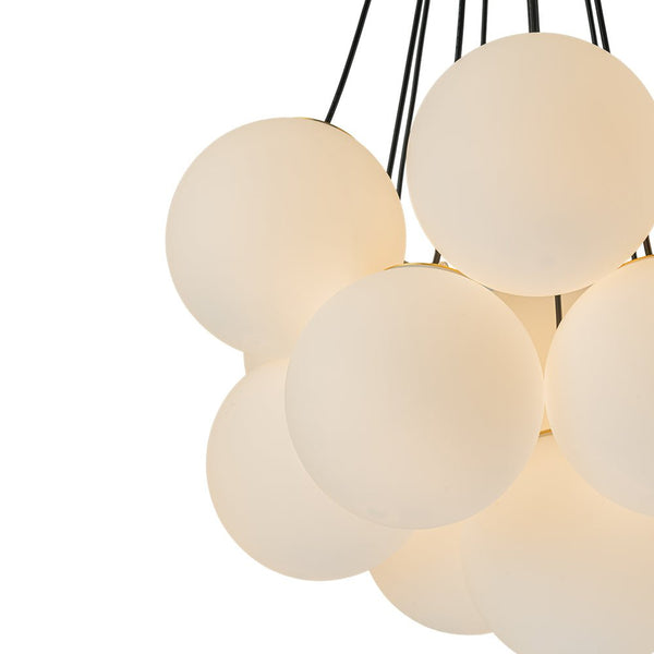Thehouselights-13-Light Cluster Opal Glass Bubble Chandelier-Chandelier-Brass-