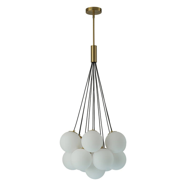 Thehouselights-13-Light Cluster Opal Glass Bubble Chandelier-Chandelier-Brass-