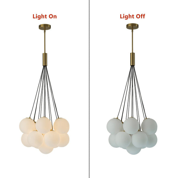 Thehouselights-13-Light Cluster Opal Glass Bubble Chandelier-Chandelier-Brass-