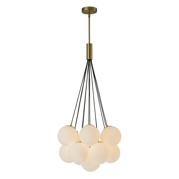 Thehouselights-13-Light Cluster Opal Glass Bubble Chandelier-Chandelier-Brass-