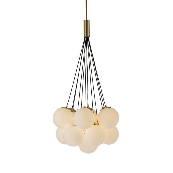 Thehouselights-13-Light Cluster Opal Glass Bubble Chandelier-Chandelier-Brass-