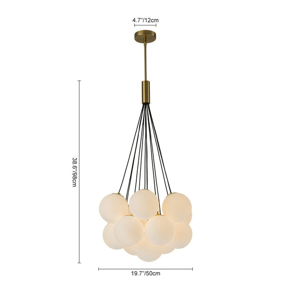 Thehouselights-13-Light Cluster Opal Glass Bubble Chandelier-Chandelier-Brass-
