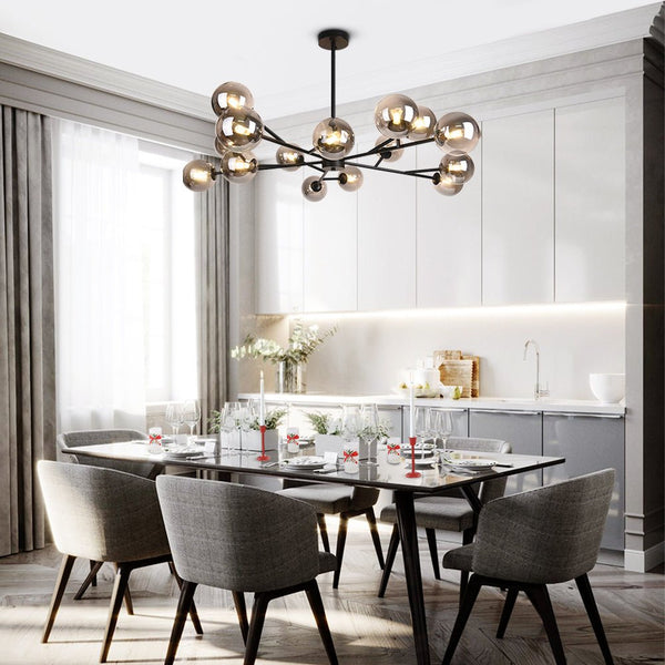 Thehouselights-15-Light Bubble Modern Linear Chandelier-Chandelier-Black-