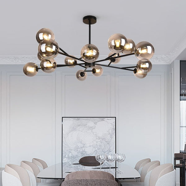Thehouselights-15-Light Bubble Modern Linear Chandelier-Chandelier-Black-