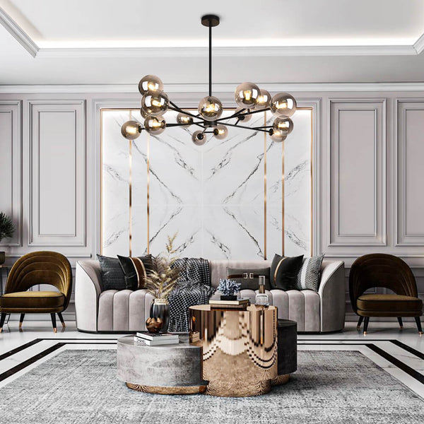 Thehouselights-15-Light Bubble Modern Linear Chandelier-Chandelier-Black-