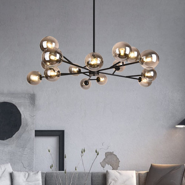 Thehouselights-15-Light Sputnik Modern Sphere Chandelier-Chandelier-Black-
