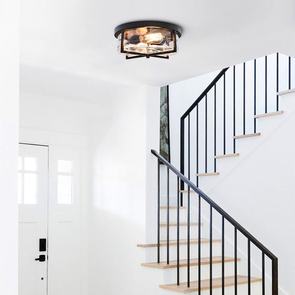 Thehouselights-2-Light Flush Mount Ceiling Light in Seeded Glass Shade-Flush Mount--