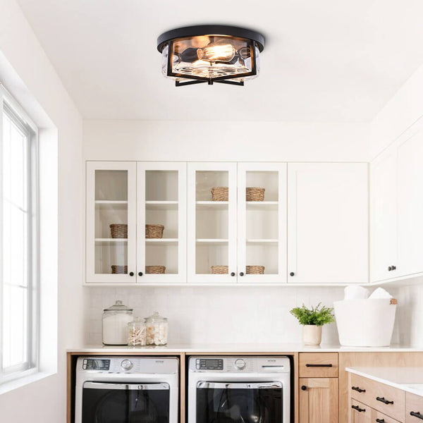 Thehouselights-2-Light Flush Mount Ceiling Light in Seeded Glass Shade-Flush Mount--