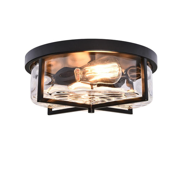 Thehouselights-2-Light Flush Mount Ceiling Light in Seeded Glass Shade-Flush Mount--