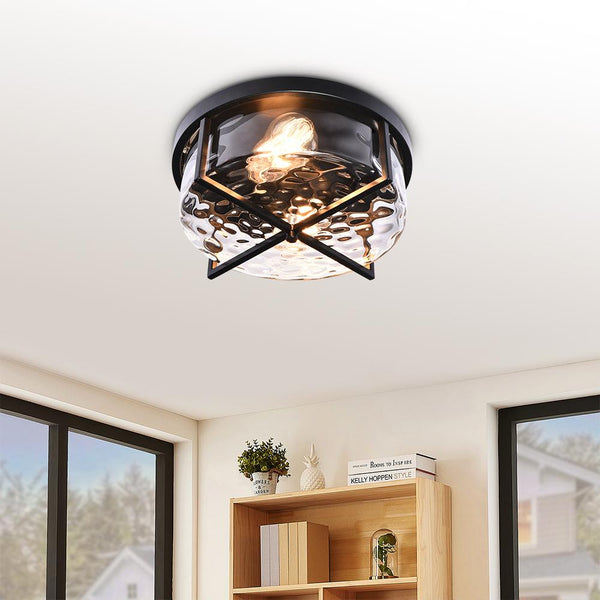 Thehouselights-2-Light Flush Mount Ceiling Light in Seeded Glass Shade-Flush Mount--