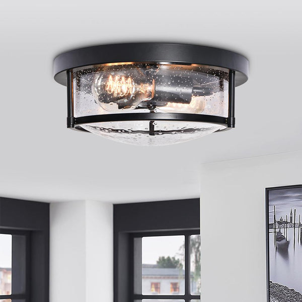 Thehouselights-2-Light Flush Mount with Water-Drop Glass Shade-Flush Mount--
