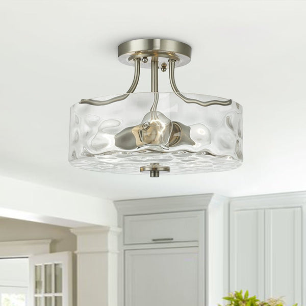 Thehouselights-2-Light Nickel Glass Semi Flush Mount-Flush Mount--